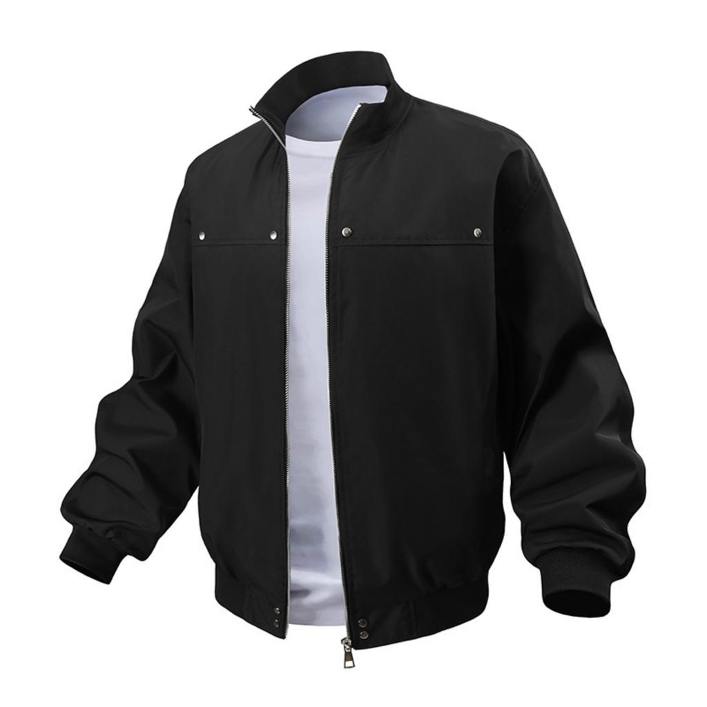Men's Casual Solid-color American Stand-up Collar Flight Jacket, Unisex Loose Work Jacket Jacket