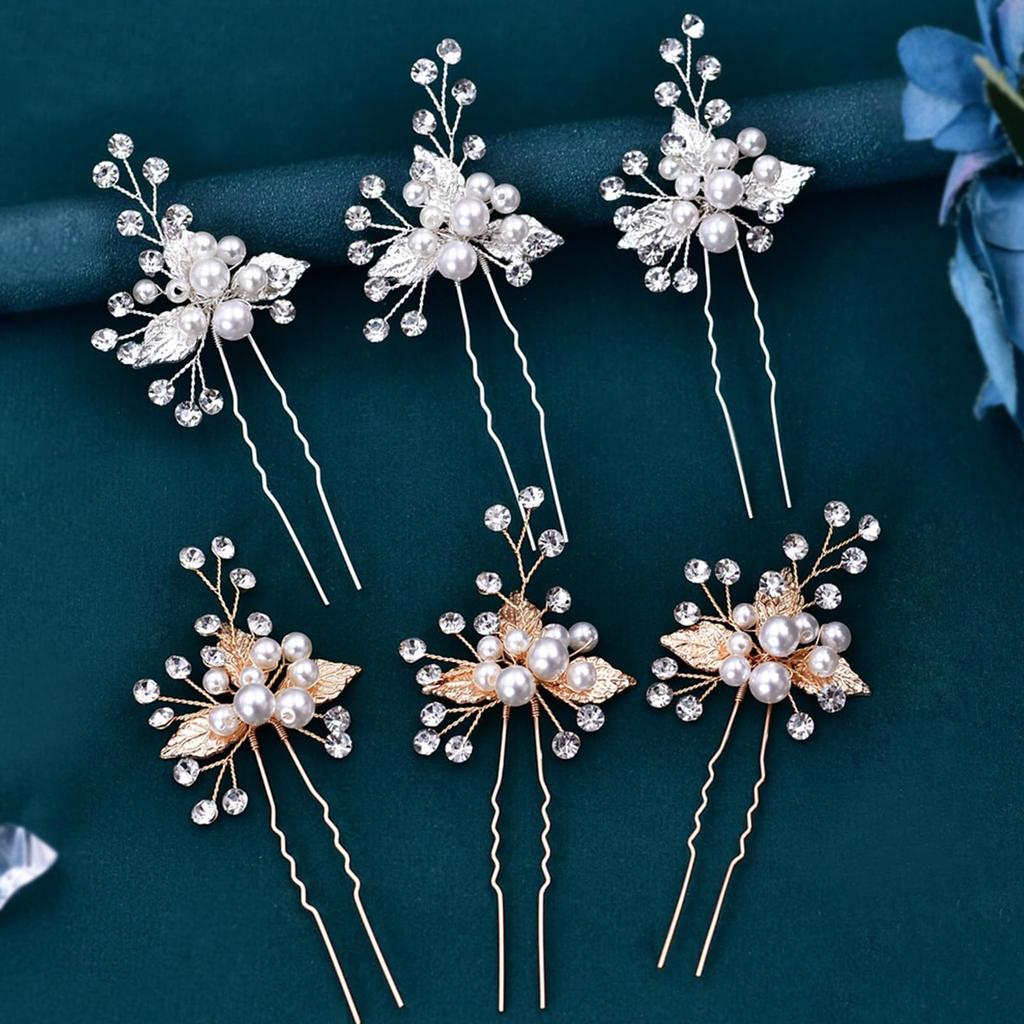 OuJyO Coming-of-Age Ceremony Hair Accessories, Wedding Hair Accessories, Pearl Sparkling U-Pin Hairpins, Stylish 3-Piece Set, Hair Ornaments for