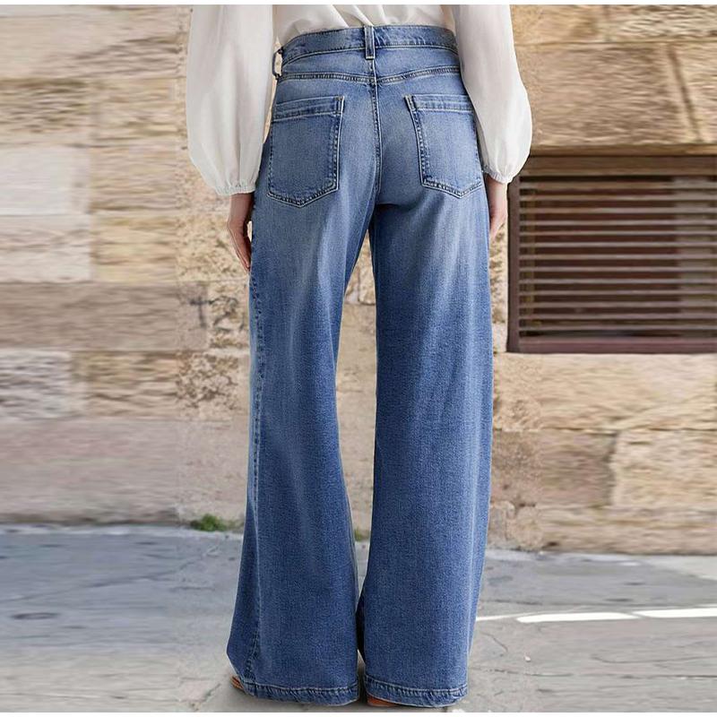 Весенние новые женские винтажные уличные прямые джинсы с широкими штанинами и карманами на пуговицах, потертые джинсы с высокой талией, повседневные джинсы 2025
