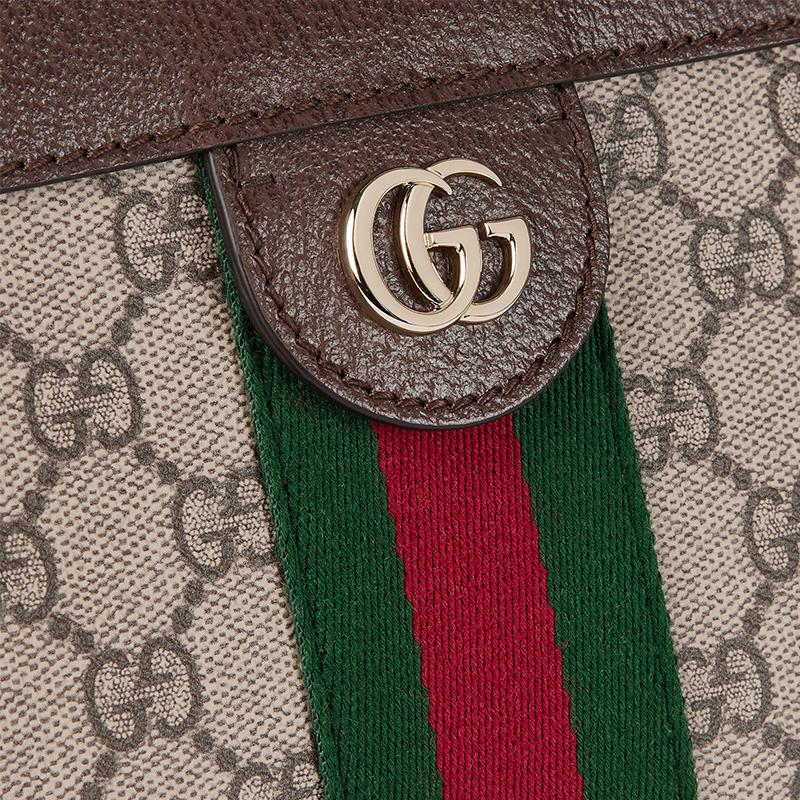 Gucci Ophidia GG Monogram Iconic Web Stripe Medium Shoulder Bag Women Shoulder Bag Beige Dark-Brown Light-Gold 837428-FAE0J-9867