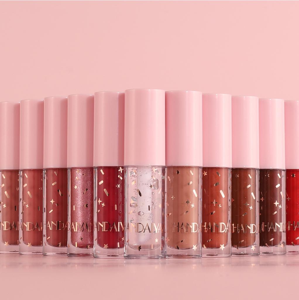 HANDAIYAN Набор глазури для губ, 12 цветов, сексуальная водостойкая антипригарная чашка, невыцветающая желеобразная матовая помада телесного цвета с кристаллами, блеск для губ