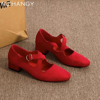 Женские замшевые туфли Мэри Джейн на среднем каблуке, элегантные туфли на низком каблуке, женские туфли 2024 года, новые туфли-лодочки для балета, осенние туфли для женщин Zapatos