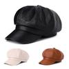 Women Beret Vintage Style Solid Color Faux Leather British Style Octagonal Hat Short Brim Painter Hat Parties Shopping Newsboy Cap