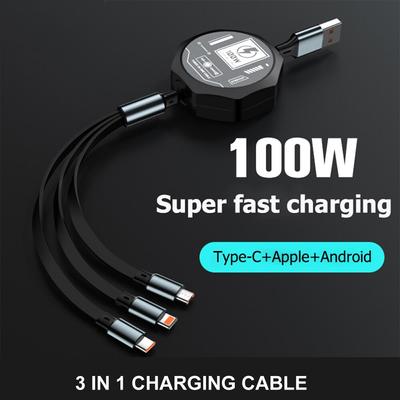 3 в 1 выдвижной USB-кабель 100 Вт для быстрой зарядки и передачи данных Micro USB Type C для Iphone Android Phone Xiaomi Huawei OPPO