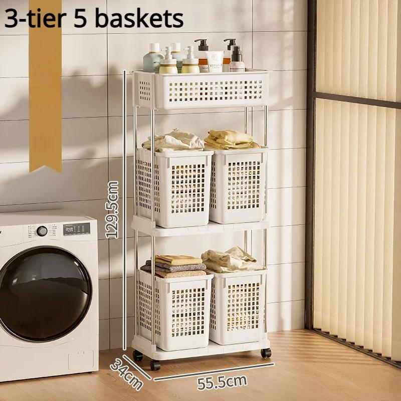 Dirty Clothes Basket Handheld Portable Laundry Basket With Movable Wheel Large Capacity Multifunctional Bathroom Storage Trolley