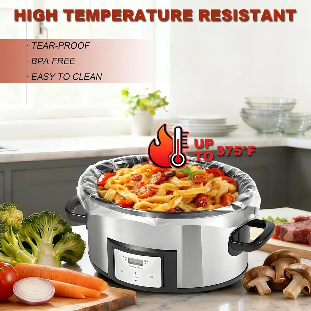 Slow Cooker Liners, Fits 3-8 Quarts 13x21 Inch Large Size, BPA-Free Slow Cooker Bags for Oval/Round Pots, Disposable Cooking Bags, 10 Count