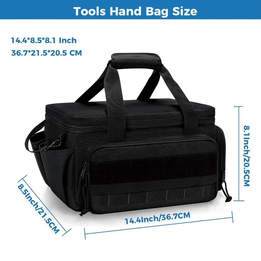 14 Inch Black Canvas Tool Storage Bag Lightweight Electrician Portable Tote Bag Work Accessories