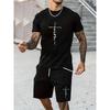 Mens T Shirt Shorts Set Fashion Mens Cross Printed Short Sleeve Two Pieces Oversized Outdoor Beach Sports Men's Plus Size Suit