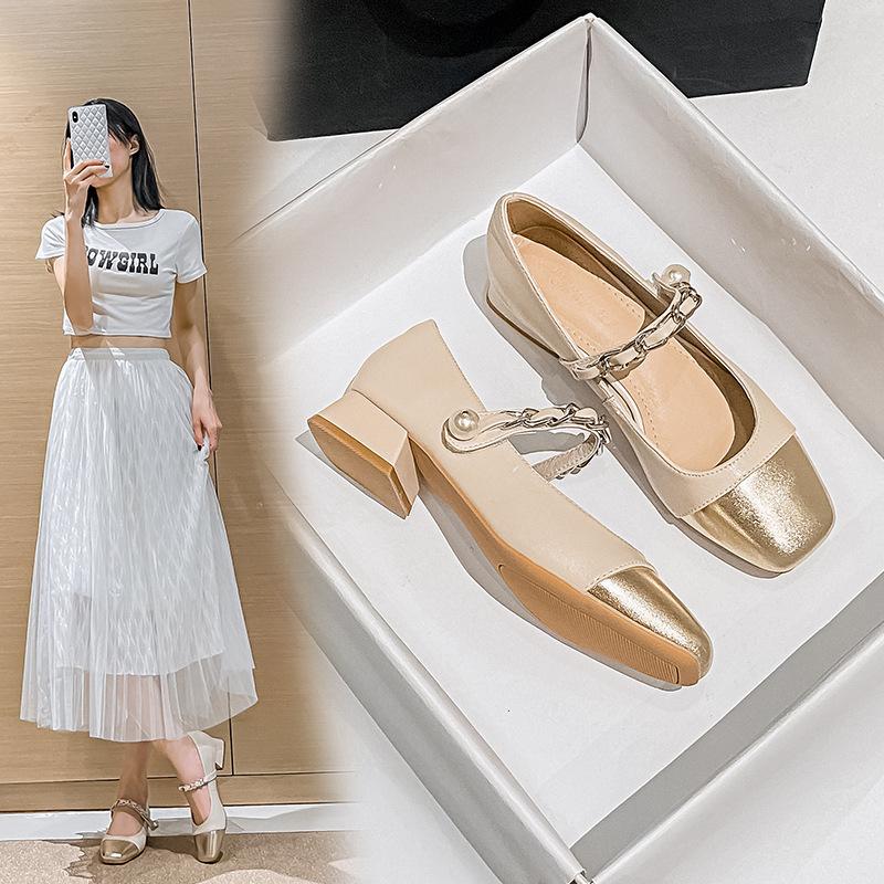 2024 Весна и осень Сезон Небольшой Нос Толстый Каблук Модные Универсальные Женские Одиночные Туфли