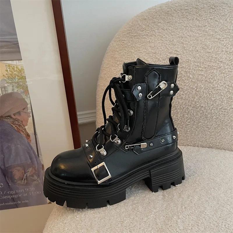 Модные новые женские байкерские ботинки из лакированной кожи с дышащей молнией на платформе в стиле Лолита, зимние новые ретро-готические ботинки в стиле челси