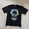 Vintage Stussy Floral Skull Graphic Print Black Logo T-shirt S Unisex T-Shirt