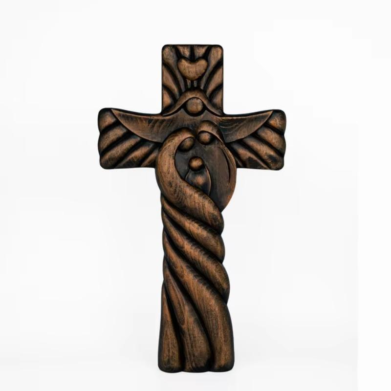 Винтажный деревянный крест Святого Семейства, настенный декор, католический крест, религиозное искусство, домашний декор, рождественский подарок
