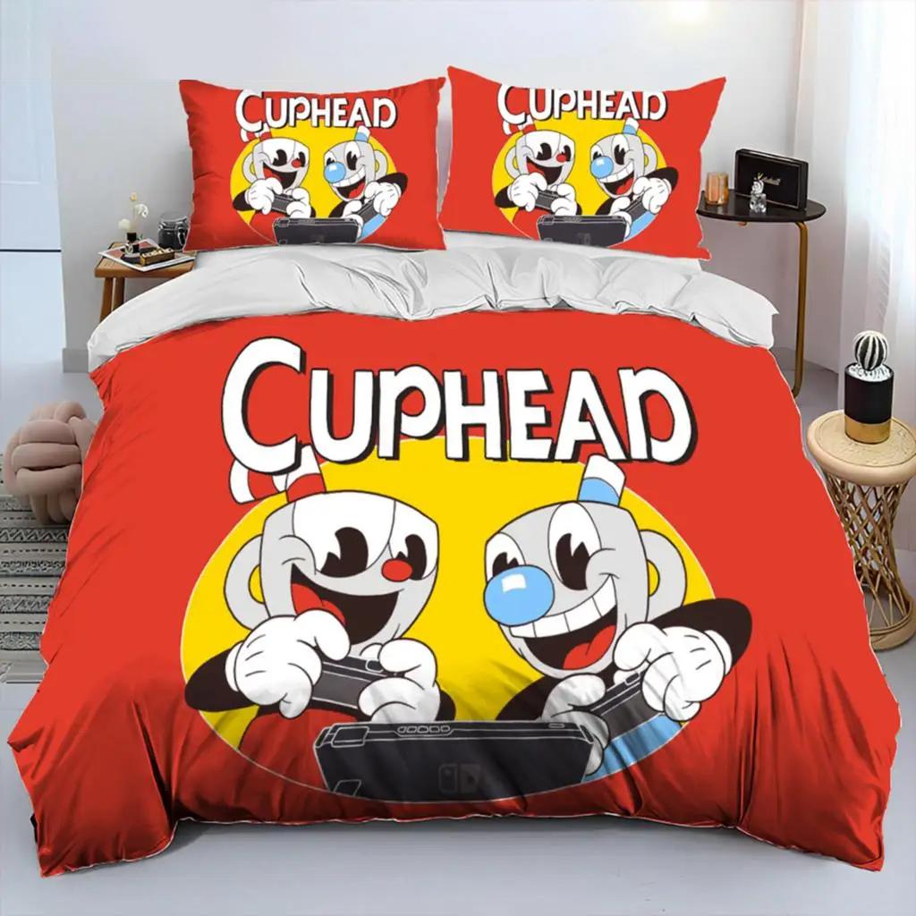Комплект постельного белья с изображением мультфильма «Cuphead And Mugman» для мальчиков и девочек, двуспальный пододеяльник, наволочка, детская кровать, для взрослых, домашний текстиль