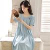 Summer pure cotton pajamas women's round neck short sleeves sweet wind embroidery can be worn outside loose version medium and long nightgown 19