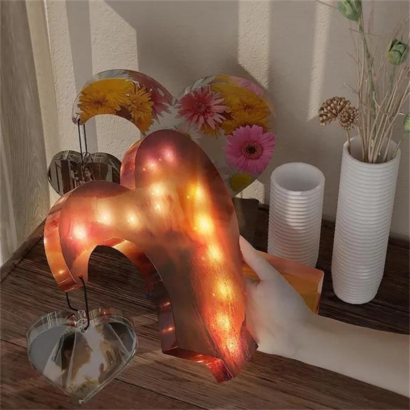 2 шт./компл. DIY двойные сердца любви с силиконовой формой для литья подставки, кристаллическая эпоксидная смола, ремесленная форма, фоторамка ручной работы, украшение для домашнего рабочего стола