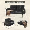 Corduroy 3-Piece Set Armchair + Stool + 2-Seater Sofa with Side Pocket Steel Frame & Backrest Deep Seat Modularly for Living Room, Grey