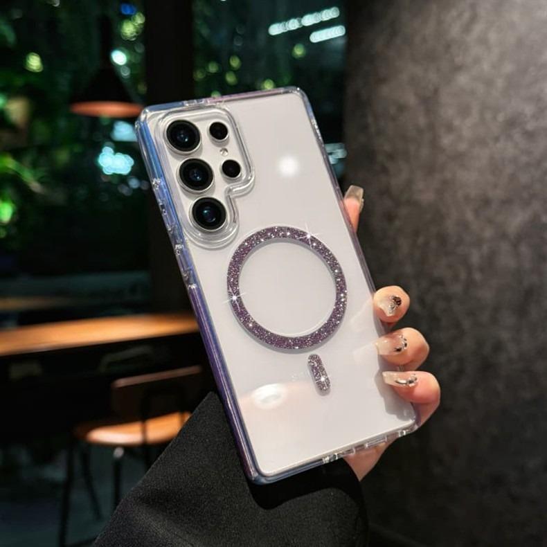 Suitable for Samsung S25Ultra Mobile Phone Case Flash Powder Magnetic Absorption S24Ultra Acrylic S24 Color Protective Case New