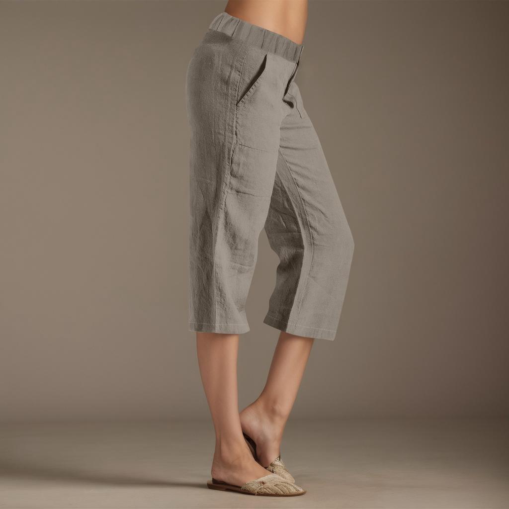 Женские однотонные брюки из хлопка и льна, свободные брюки с 7 точками и карманами