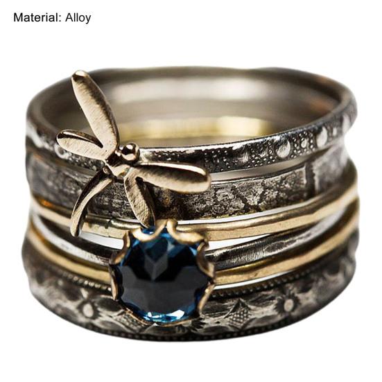 Кольцо на палец в винтажном стиле, многослойное антидеформирующееся синее обручальное кольцо со стрекозой из искусственного кристалла для свиданий