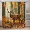 Autumn Forest Elk Shower Curtain Rustic Red Maple Trees Waterfall Wild Animals Fall Landscape Bath Curtains Home Bathroom Decor
