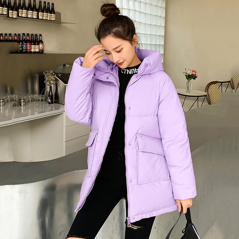 Autumn Winter Thicken Warm Parka Women Casual Sweety Solid Color Big Pocket Loose Short Hooded Coat Jackets Outwear