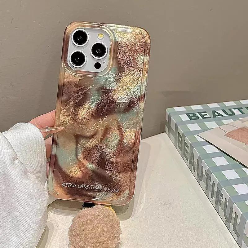 Fashion Brown Grey Gradient Phone Case for IPhone 16 15 14 13 12 11 Pro Max X XR XSMAX 8 7 Plus Vortex Pattern Hard Back Cover