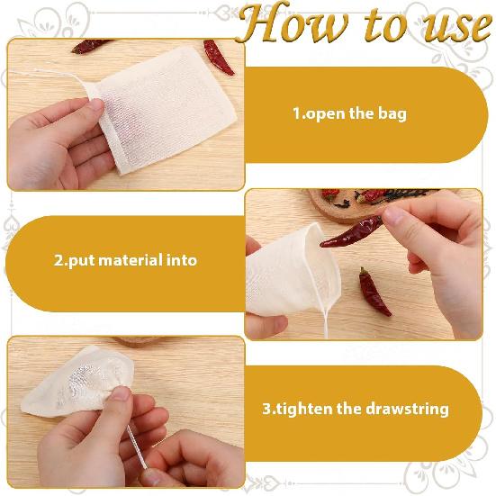 Reble Tea Bags for Loose Tea 50PCS Cotton Sachet Drawstring Packing Bag Spice for Cooking Reble Bag Loose Teas, Sachet Cheesecloth Cold Brew Coffee