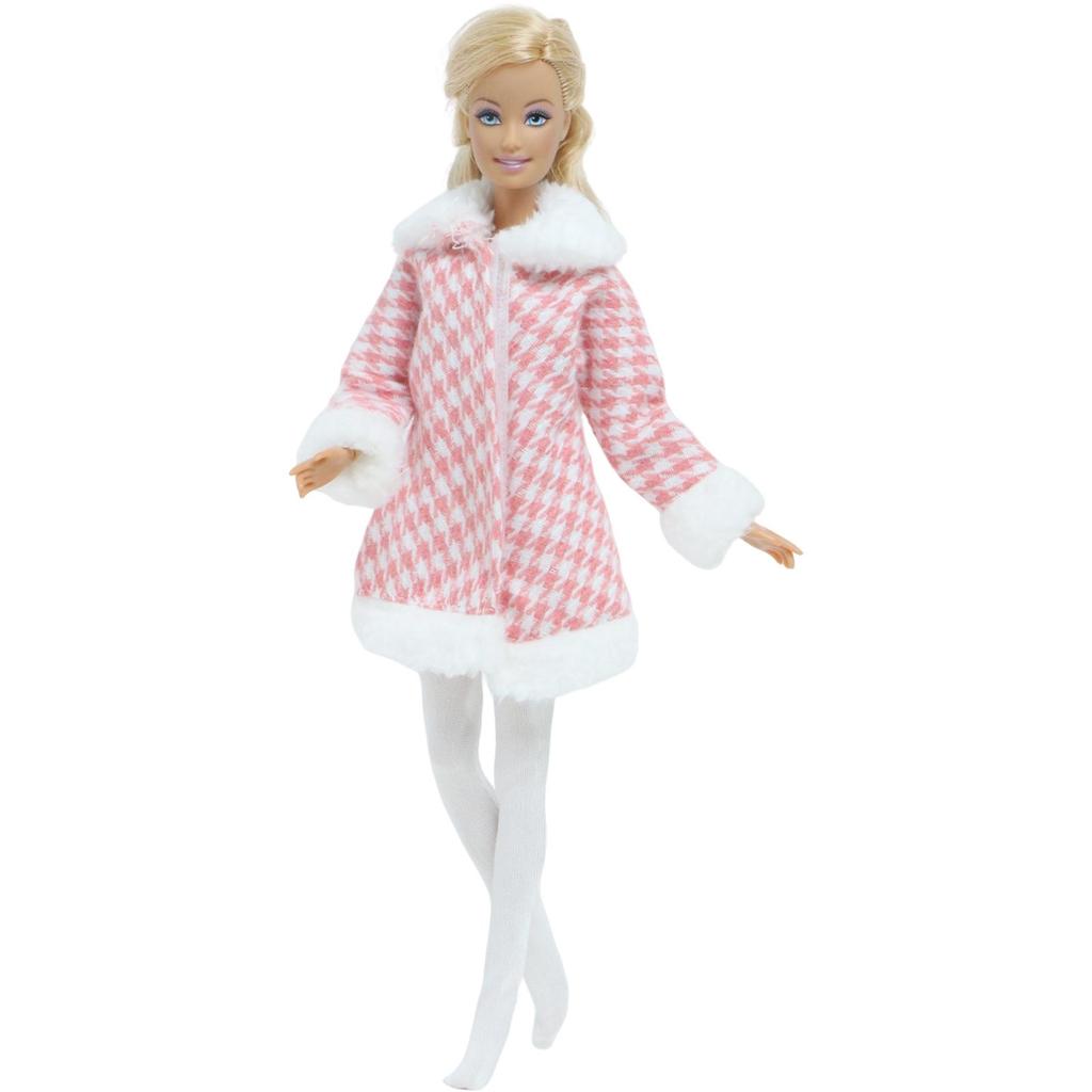 Doll Clothes + Stocking for 30cm Dolls Houndstooth Winter Furry Coat Sweet Outfit 30cm 1/6 Dolls Accessories Girl Kids Toy