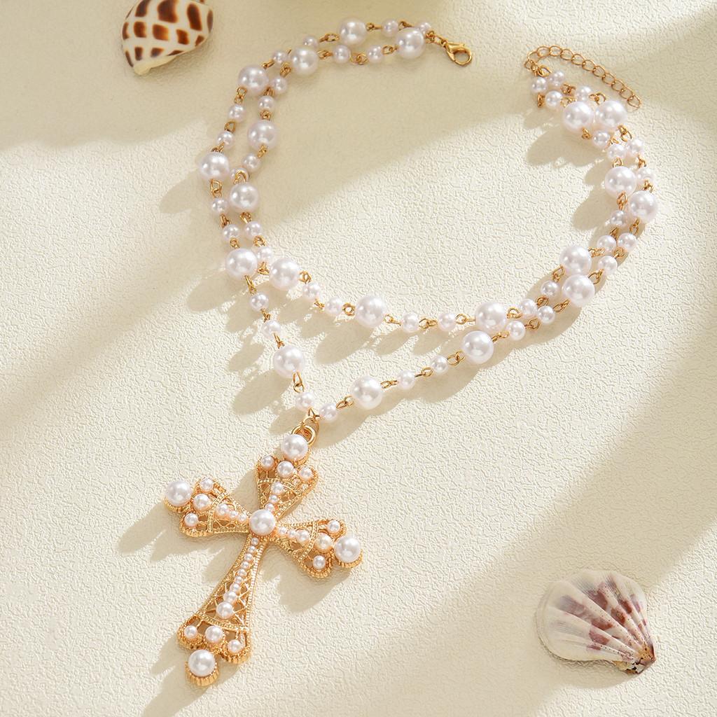 Oversized Cross Pendant Necklace With Alloy Charm For Female Punk Casual Wear