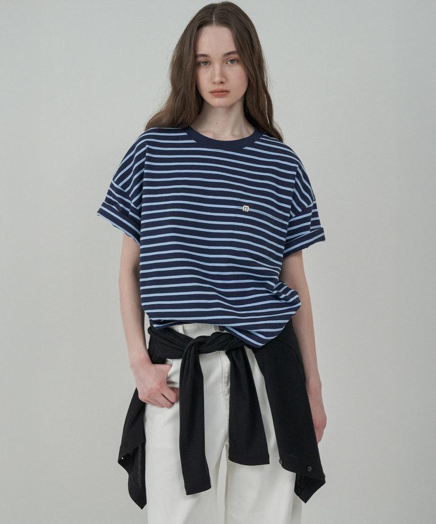 MOTT Pocket Stripe T-Shirt - Navy Blue