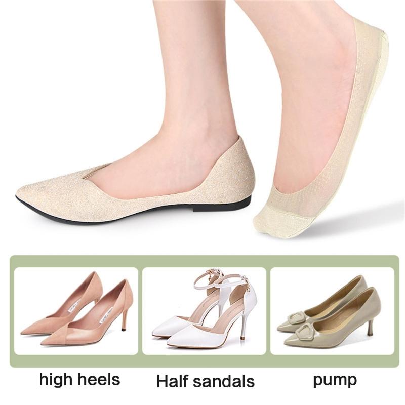 Women's Lightweight Invisible Liner Socks For Shallow Shoe Cotton Blend Mesh Fabric Nonslip Summer Footwear Accessories