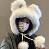 Милая шапка-медведь, женская утолщенная плюшевая зимняя защитная шапка-пуловер, показывающая маленькое лицо и сохраняющая тепло, студенческая шапка Lei Feng Tide