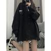 Vintage Black Idle Style Sweater Cardigan Women's Loose Fit Knitted Top Jacket Korean Version Sleeveless Polo Collar