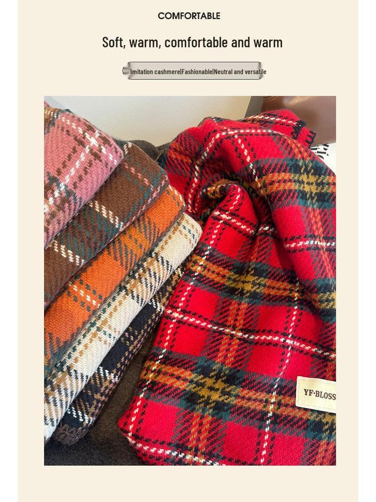 2024 Autumn/Winter Oversized Plaid Red Scarf, Unisex Christmas Shawl Neck Warmer