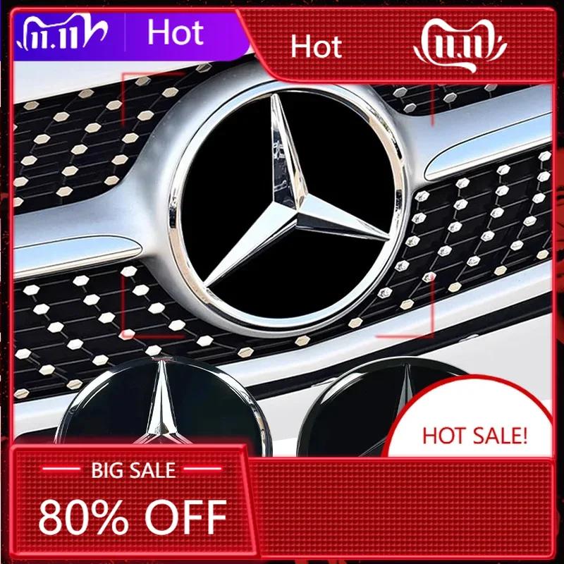 XBLVF1 For Mercedes Benz 3d Chrome Black Star Logo Car Front Grille Emblem For Mercedes Benz W205 W212 W207 A B C E SLK GLK CLA CLS Via