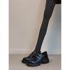 Sheepskin Version~ Retro Leather Black Thick Heel Loafers Femininity Round Head Comfortable Versatile Platform Commuter Shoes
