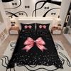 Homewish Cute Ribbon Bow Duvet Cover Set,Sparkling Sequin for Girls Bedding Set,Love Heart Decor