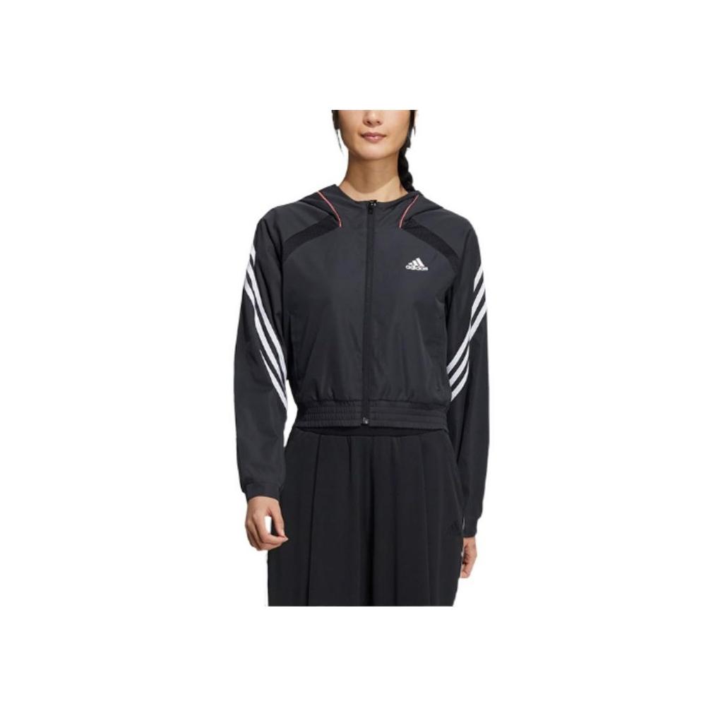 Adidas Женские куртки с капюшоном и принтом логотипа и буквами в виде трех полосок, черные HI6825