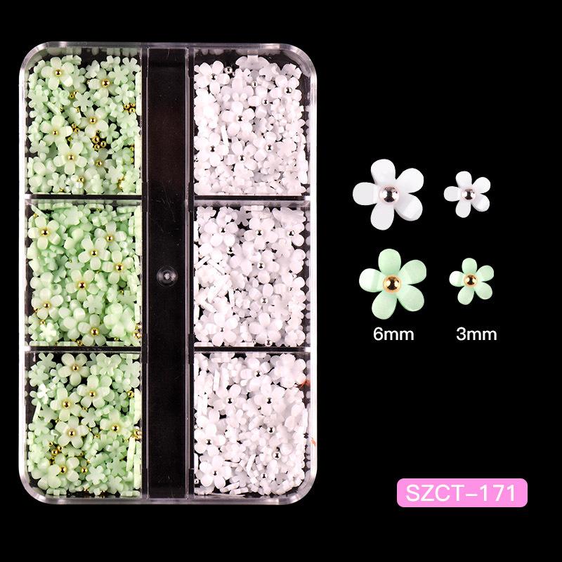 6 Grid Nail Art Jewelry Three-Dimensional Abs Resin Five-Petal Flower Nail Art Jewelry Mixed Color Mixed