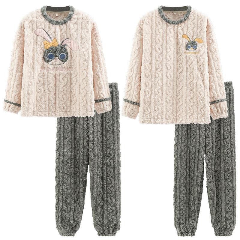 Мужская и женская толстая пижама из кораллового флиса: Теплый вельветовый фланелевый зимний комплект