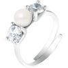 PERLINEA - Genuine Freshwater Cultured Pearl Ring Button 5-6 Mm Natural White - Adjustable Size - 925 Silver - Women's Jewelry