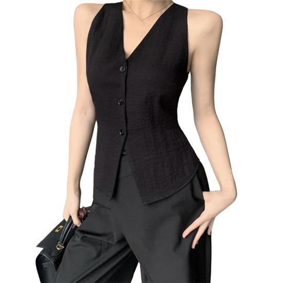 Женский жилет халтер с V-образным вырезом, без спинки, однобортный, без рукавов, с асимметричным подолом, жилетный топ, летний повседневный