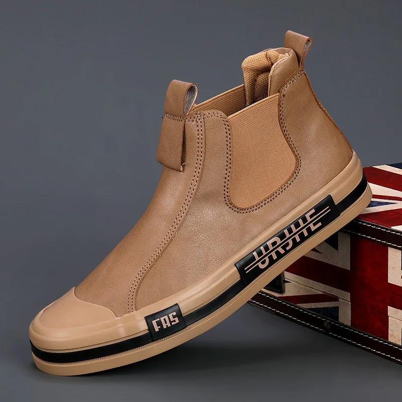 Кожаные повседневные ботинки, обувь для мужчин, модные желтые высокие мужские туфли, кожаные мужские удобные мокасины, мужская обувь, ботильоны