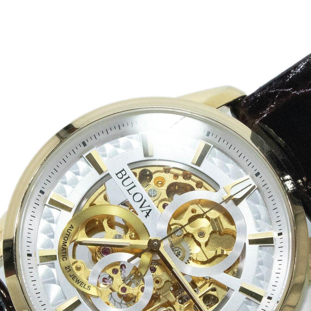 Б/У Рабочий товар Часы Bulova Автоматические Мужские Классические Sutton Скелетон 97A138 Серебро Золото Открытое Сердце