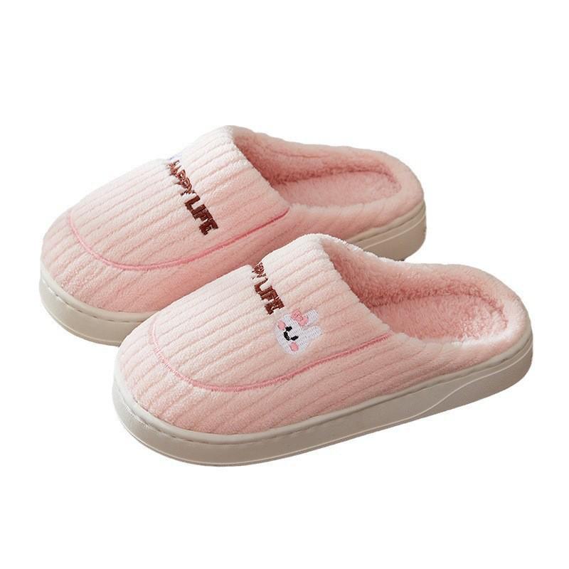 Женские и мужские милые плюшевые тапочки с кроликами - Зимняя коллекция, Нескользящие домашние хлопковые тапочки для пар.