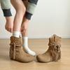 Ретро бахрома короткие ботинки женские осенние новые темпераментные универсальные с круглым носком ботинки на наборном каблуке с внутренней платформой ковбойские ботинки