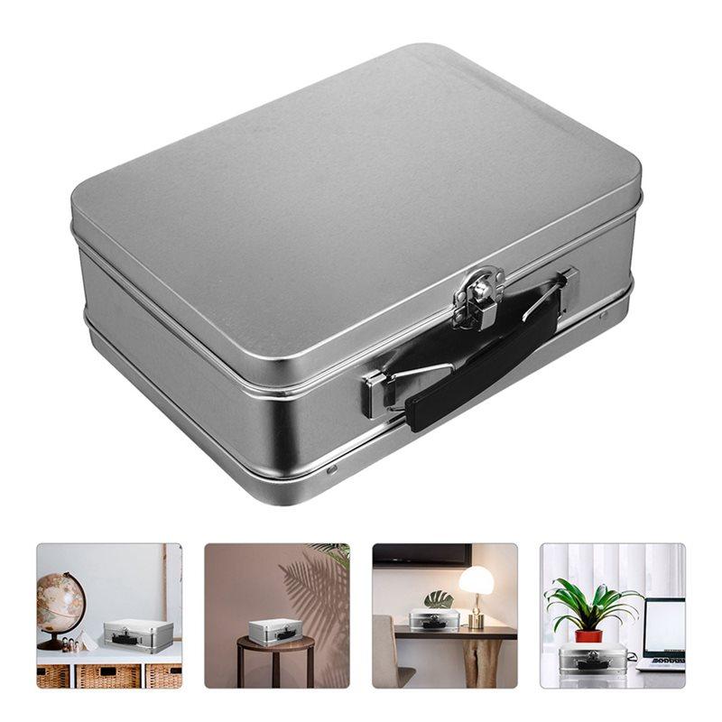 A25F-2X White Handle Tinplate Storage Box Large Capacity Desktop Ganizer Gift Tin Carry Box For Candy Coins Iron Tin Box