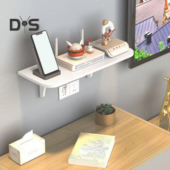 Wall Hanging Shelf Router Power Strip Organizer Double-Layer Design Strong Load-bearing Easy Installation Floating Rack Wall Mount Holder
