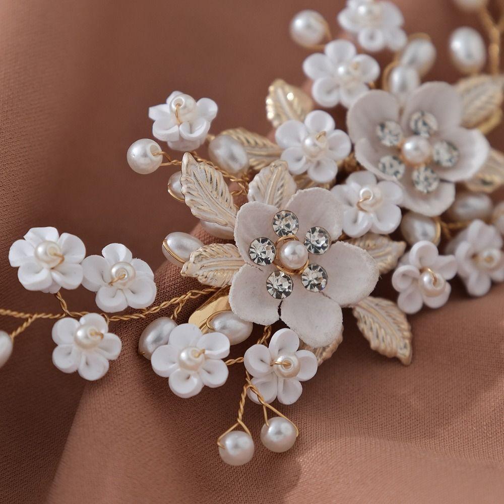 Pearl Bride Hairpin Silk Flower Wedding Headdress Exquisite Bridal Hair Clip  Banquet Dancing Party