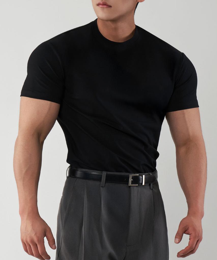 UNTAPPED STUDIO [2Pack] Muscle Fit 16-Count Cotton Spandex Short Sleeve Plain T-Shirt (2 Colors)